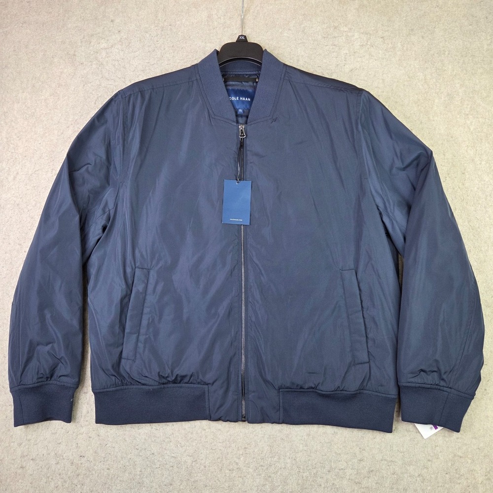 Cole Haan Quilt Lined Zip Front Bomber Jacket Mens 2XL Navy Blue Full Zip NEW